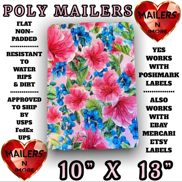 ( Quantity 50 10x13 ) Tropical Hibiscus Berry Poly Mailers Bag Shipping Envelope - Picture 2 of 2